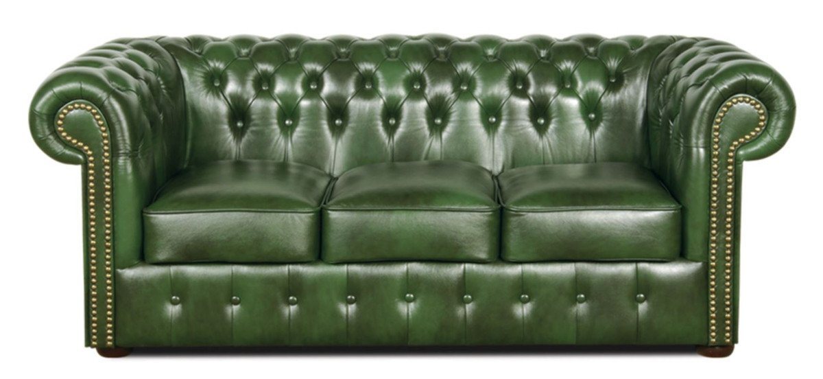 Casa Padrino Chesterfield-Sofa Chesterfield Echtleder 3er Sofa Grün 200 x 90 x H. 78 cm - Luxus Kollektion von Casa Padrino