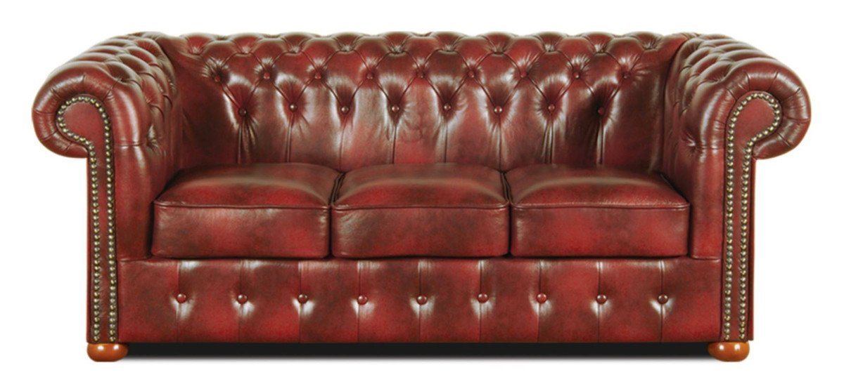 Casa Padrino Chesterfield-Sofa Chesterfield Echtleder 3er Sofa Weinrot 200 x 90 x H. 78 cm - Luxus Kollektion von Casa Padrino