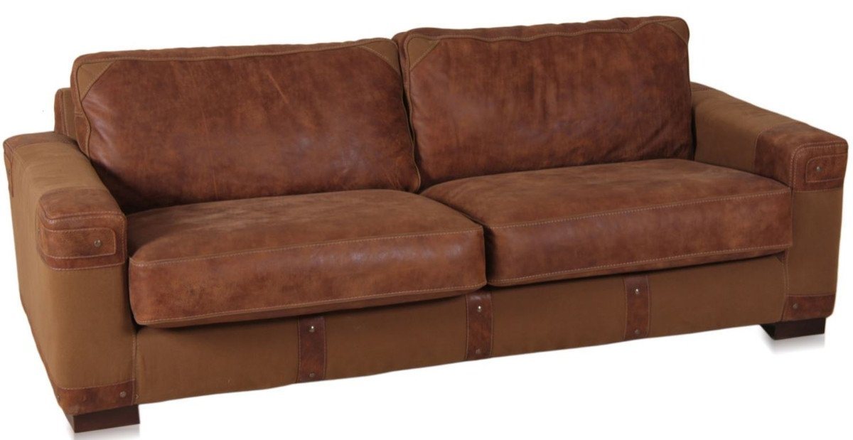 Casa Padrino Chesterfield-Sofa Chesterfield Echtleder Sofa Braun 212 cm x 93 cm - Luxus Wohnzimmermöbel von Casa Padrino