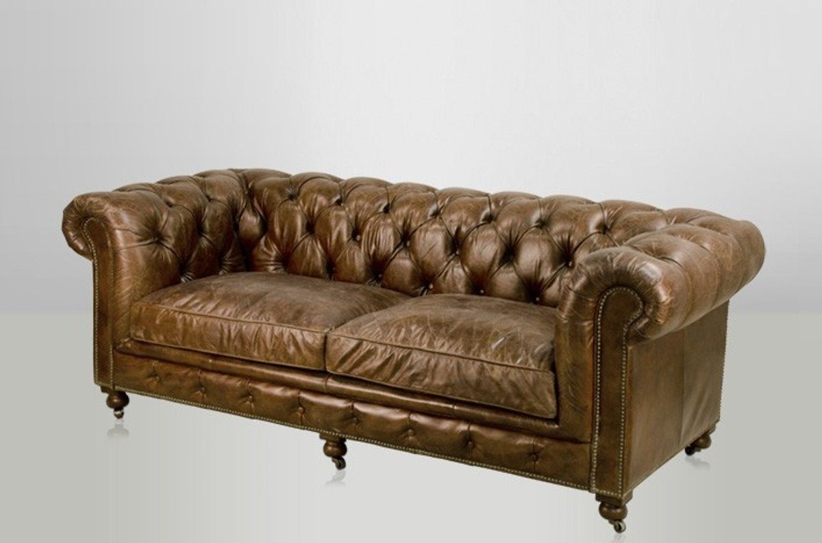 Casa Padrino Chesterfield-Sofa Chesterfield Luxus Echt Leder Sofa 2.5 Seater Vintage Leder von Cigar von Casa Padrino