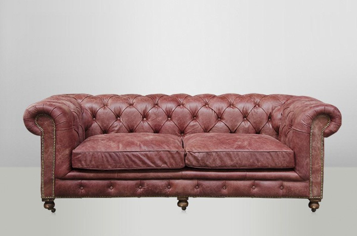 Casa Padrino Chesterfield-Sofa Chesterfield Luxus Echt Leder Sofa 2.5 Seater Vintage Leder von Galata Red von Casa Padrino