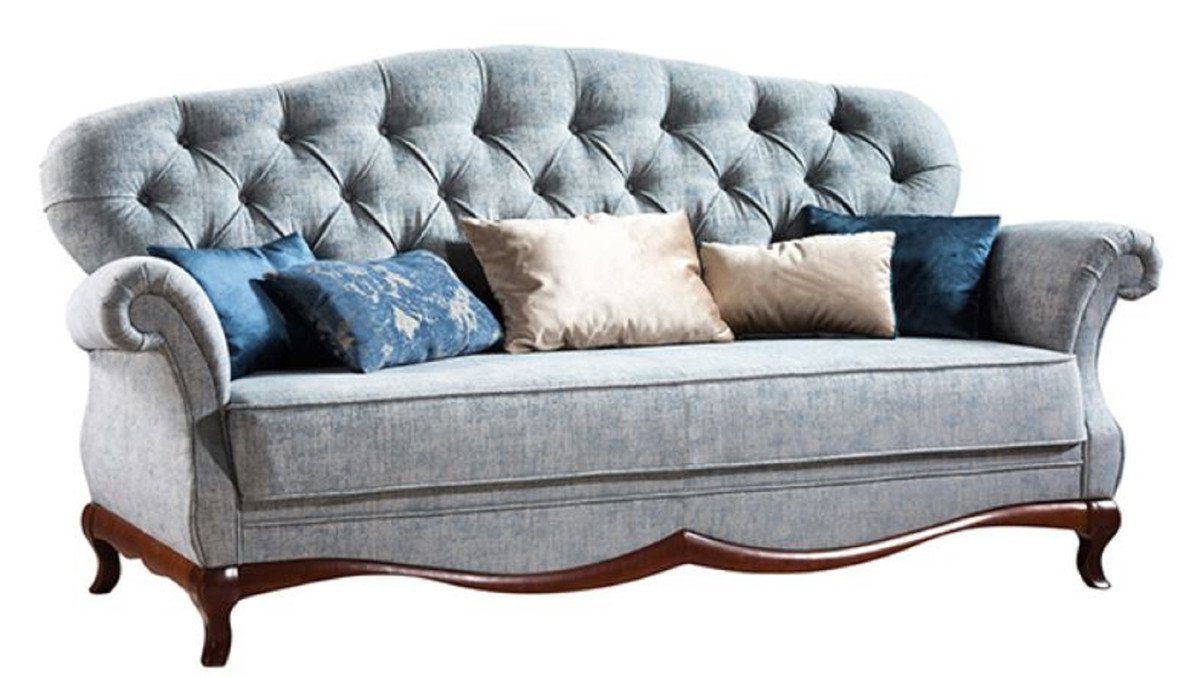 Casa Padrino Chesterfield-Sofa Luxus Art Deco Chesterfield Wohnzimmer Sofa Vintage Blau / Dunkelbraun 206 x 90 x H. 98 cm - Wohnzimmermöbel von Casa Padrino