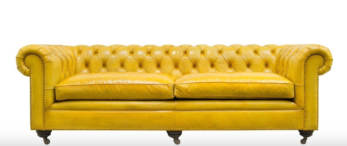 Casa Padrino Chesterfield-Sofa Luxus Chesterfield 2er Sofa Gelb 242 x 100 x H. 71 cm - Luxus Leder Möbel von Casa Padrino