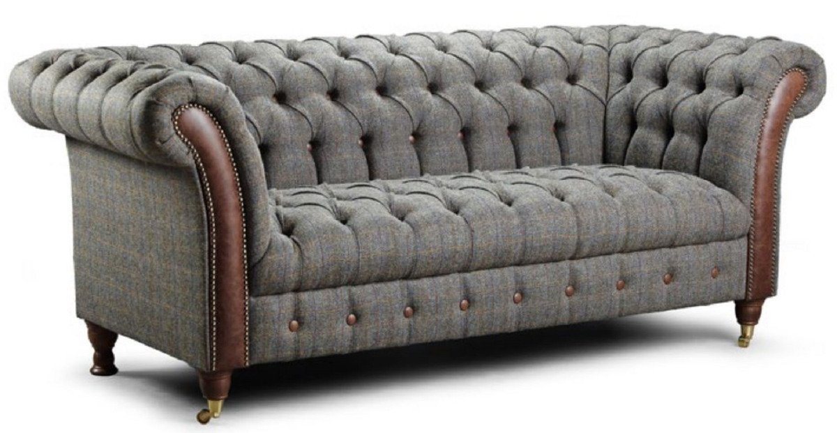 Casa Padrino Chesterfield-Sofa Luxus Chesterfield 2er Sofa Grau / Dunkelbraun 200 x 95 x H. 85 cm - Wohnzimmer Sofa mit Echtleder - Chesterfield Wohnzimmer Möbel Casa Padrino Chesterfield-Sofa Luxus Chesterfield 2er Sofa Grau / Dunkelbraun 200 x 95 x H. 85 cm - Wohnzimmer Sofa mit Echtleder - Chesterfield Wohnzimmer Möbel von Casa Padrino