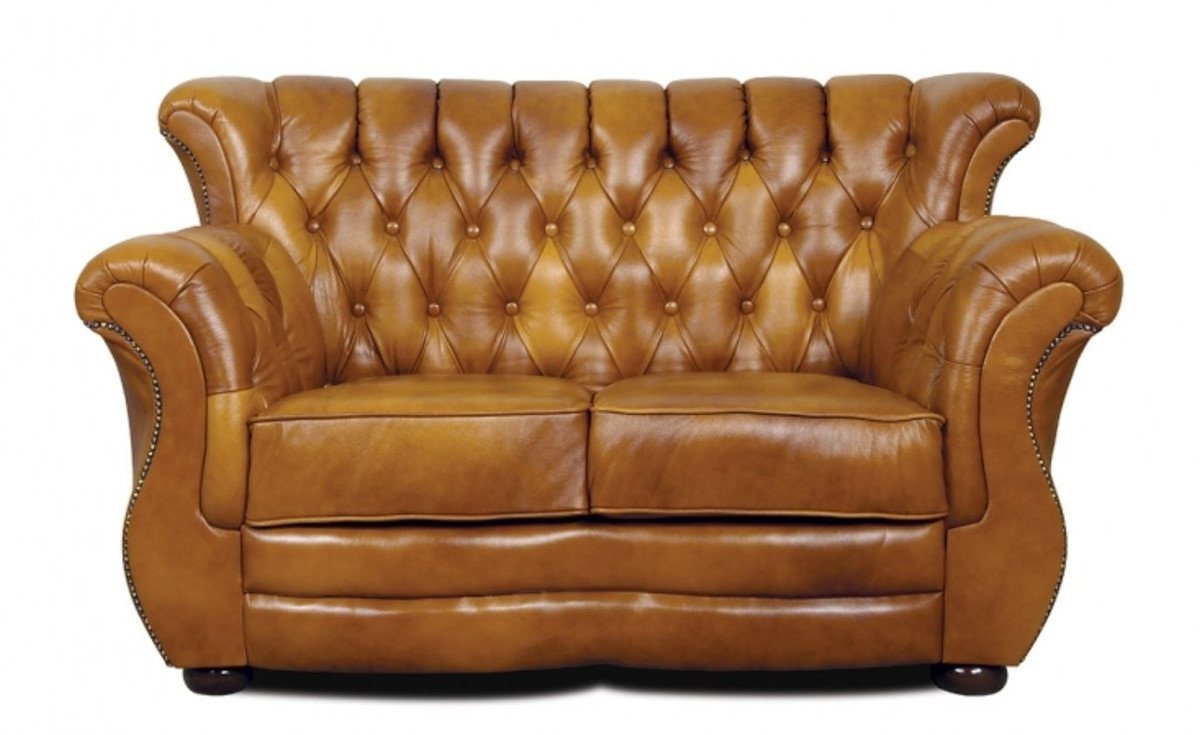 Casa Padrino Chesterfield-Sofa Luxus Chesterfield Echtleder 2er Sofa Braun 150 x 85 x H. 90 cm - Echtleder Möbel von Casa Padrino