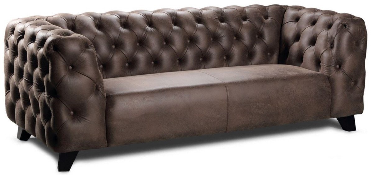 Casa Padrino Chesterfield-Sofa Luxus Chesterfield Leder 3er Sofa Vintage Braun / Schwarz 217 x 95 x H. 80 cm - Echtleder Wohnzimmer Sofa - Chesterfield Wohnzimmer Möbel von Casa Padrino