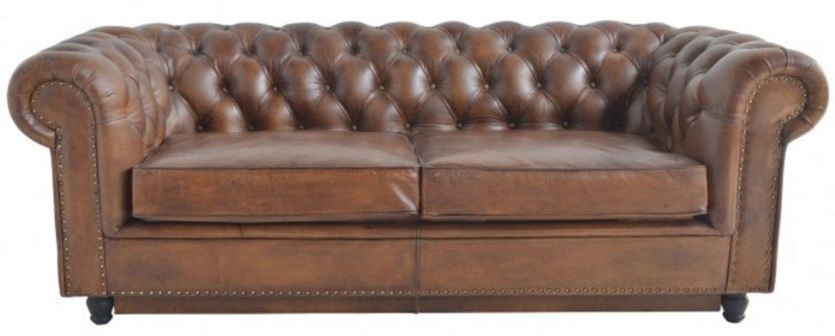 Casa Padrino Chesterfield-Sofa Luxus Chesterfield Leder Schlafsofa Braun 240 x 102-220 x H. 76 cm - Echtleder Wohnzimmer Sofa - Echtleder Wohnzimmer Möbel - Luxus Leder Möbel von Casa Padrino