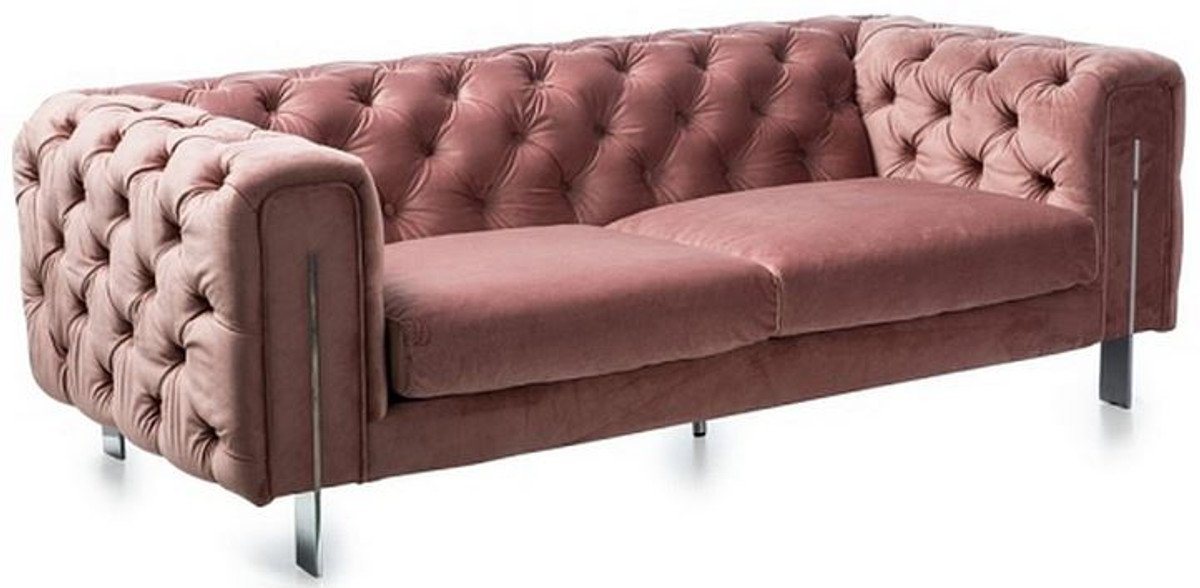 Casa Padrino Chesterfield-Sofa Luxus Chesterfield Samt Sofa Vintage Rosa / Silber 200 x 100 x H. 68 cm - Chesterfield Wohnzimmer Möbel von Casa Padrino