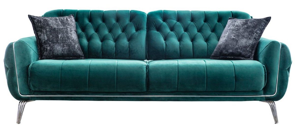 Casa Padrino Chesterfield-Sofa Luxus Chesterfield Schlafsofa Grün / Silber 230 x 95 x H. 75 cm - Modernes Wohnzimmer Sofa - Chesterfield Wohnzimmer Möbel von Casa Padrino