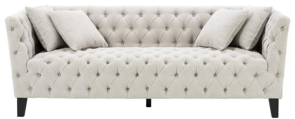 Casa Padrino Chesterfield-Sofa Luxus Chesterfield Wohnzimmer Sofa mit 4 Kissen Sandfarben / Schwarz 217 x 92 x H. 78 cm - Luxus Möbel von Casa Padrino