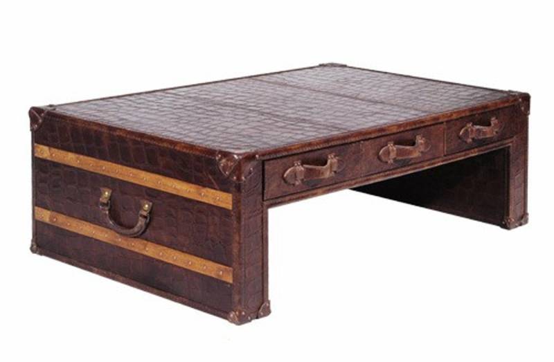 Casa Padrino Couchtisch Art Deco Luxus Echtleder Couchtisch in Croco Optik Braun L132 x B83 x H45 cm - Echt Leder Vintage Look Casa Padrino Couchtisch Art Deco Luxus Echtleder Couchtisch in Croco Optik Braun L132 x B83 x H45 cm - Echt Leder Vintage Look von Casa Padrino