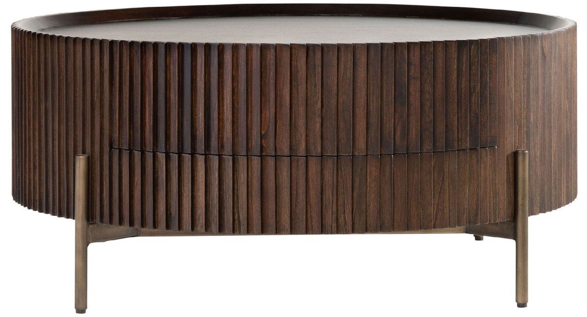 Casa Padrino Couchtisch Casa Padrino Luxus Couchtisch Dunkelbraun Ø 90 x H. 40 cm - Runder Wohnzimmertisch mit Schublade - Wohnzimmer Möbel - Massivholz Möbel - Luxus Möbel - Luxus Einrichtung von Casa Padrino