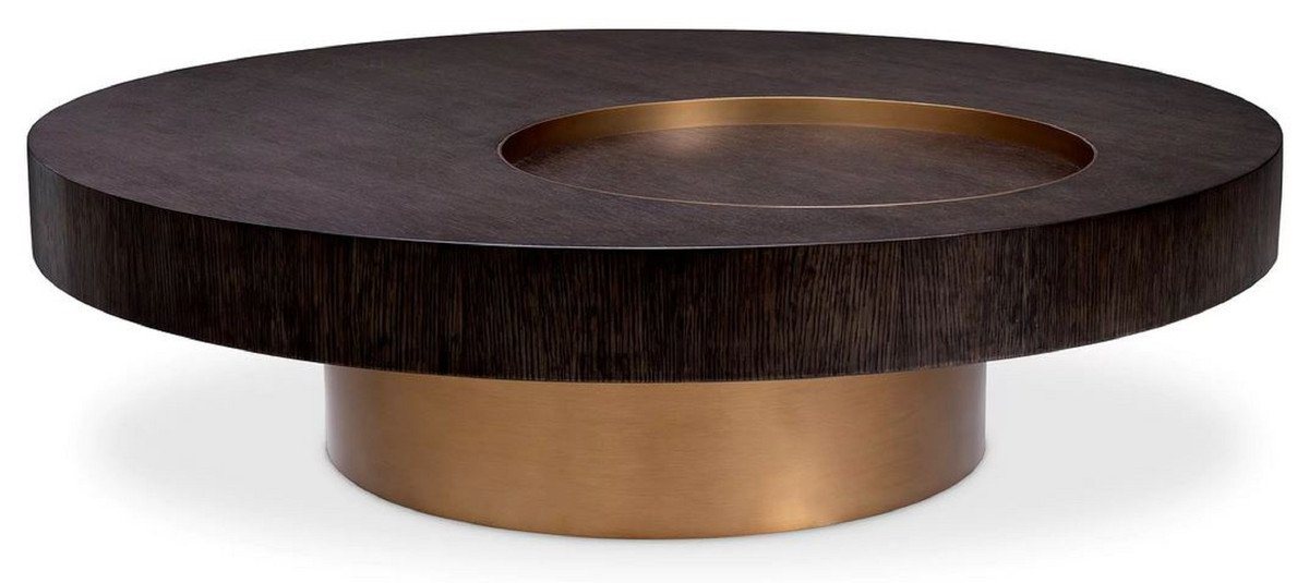 Casa Padrino Couchtisch Casa Padrino Luxus Couchtisch Mokka / Messing Ø 110 x H. 30,5 cm - Runder Wohnzimmertisch - Wohnzimmer Möbel - Massivholz Möbel - Luxus Möbel - Luxus Einrichtung von Casa Padrino