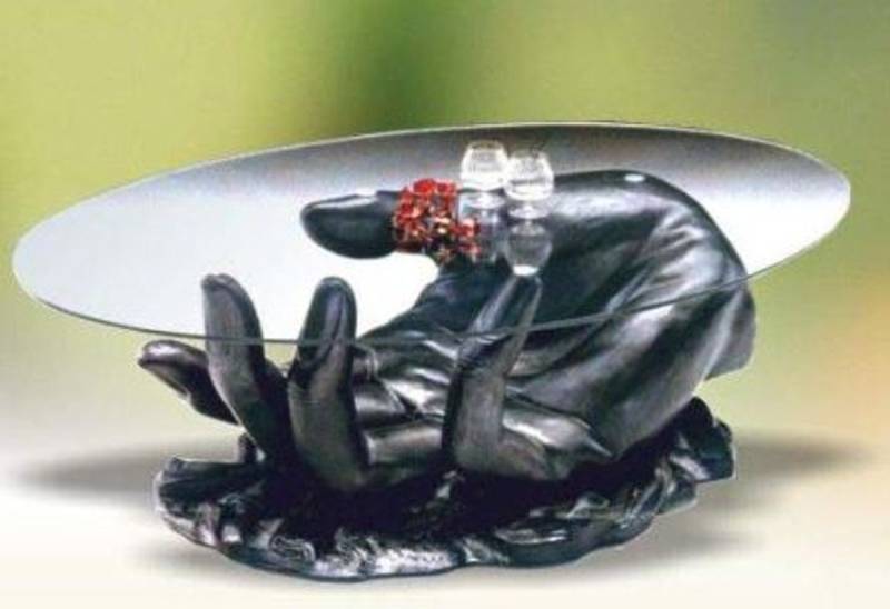 Casa Padrino Couchtisch Designer Couchtisch Hand Schwarz 89 x 60 x H. 43,5 cm - Wohnzimmertisch mit ovaler Glasplatte - Designer Möbel von Casa Padrino