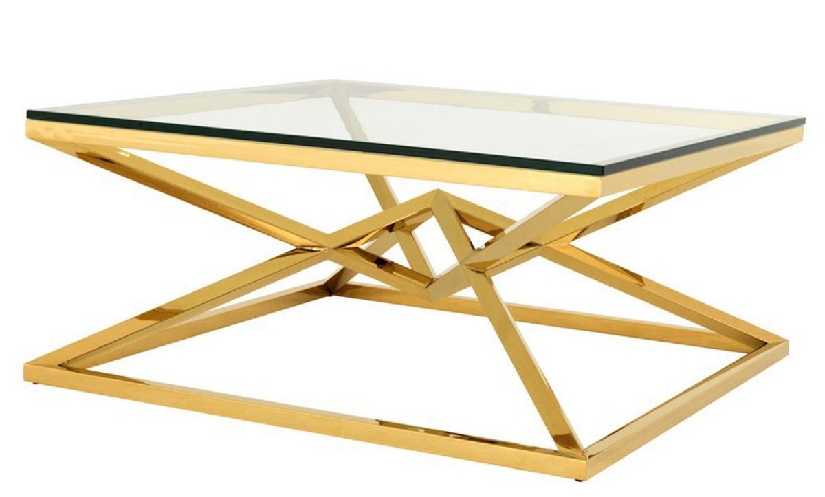 Casa Padrino Couchtisch Luxus Art Deco Designer Couchtisch Edelstahl Gold mit Glas 100 x 100 cm - Luxus Kollektion - Beistelltisch Hotel Möbel von Casa Padrino