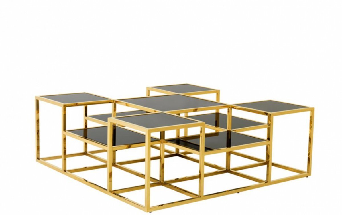 Casa Padrino Couchtisch Luxus Art Deco Designer Couchtisch Gold mit schwarzem Glas - Salon Tisch - Luxus Kollektion von Casa Padrino