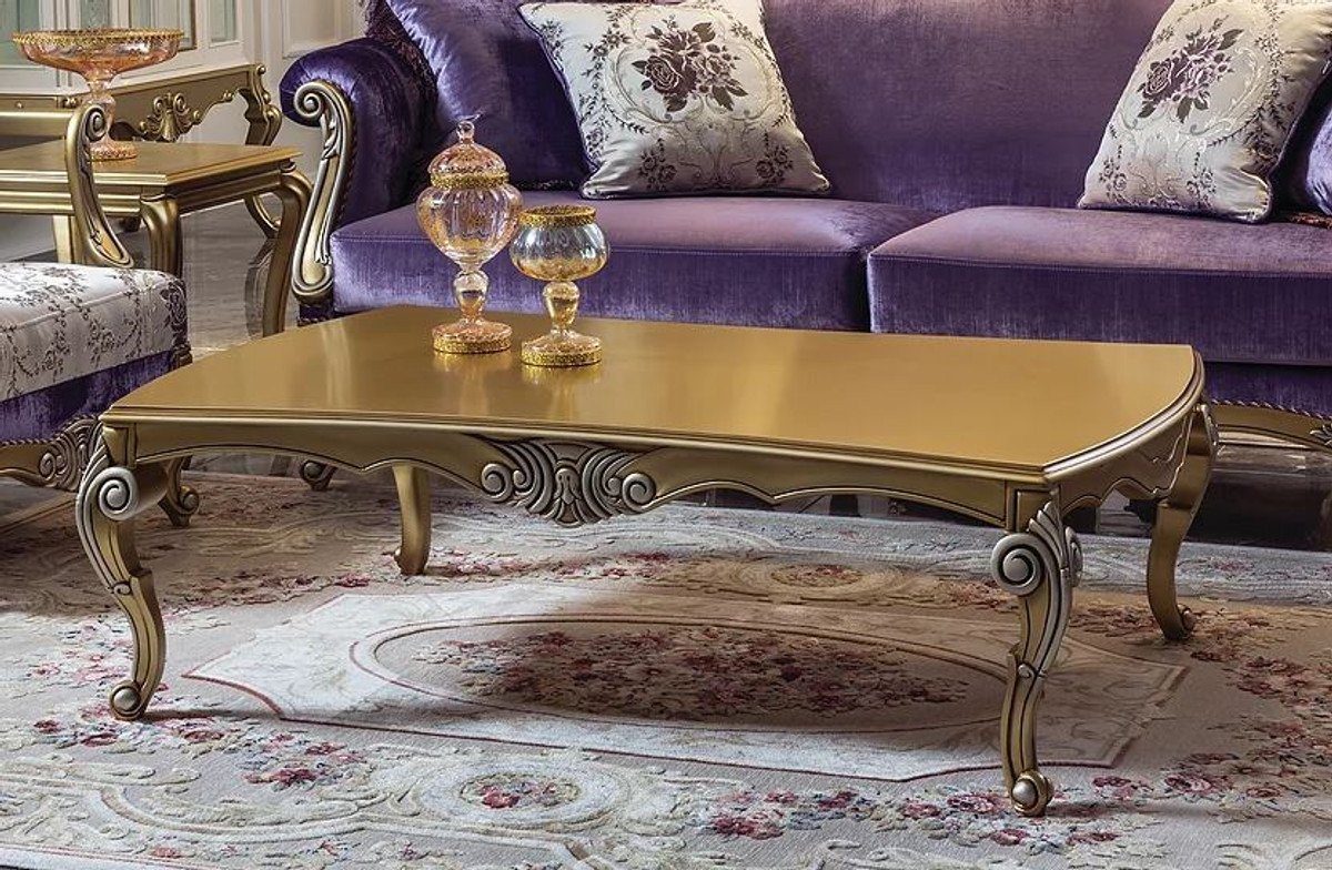 Casa Padrino Couchtisch Luxus Barock Couchtisch Gold / Silber 136 x 89 x H. 44 cm - Edler Massivholz Wohnzimmertisch im Barockstil - Barockstil Möbel von Casa Padrino