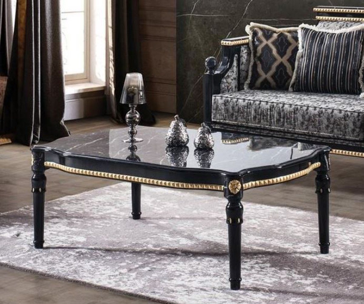Casa Padrino Couchtisch Luxus Barock Couchtisch Schwarz / Gold 115 x 75 x H. 45 cm - Rechteckiger Wohnzimmertisch mit Glasplatte in Marmoroptik - Edle Möbel im Barockstil von Casa Padrino