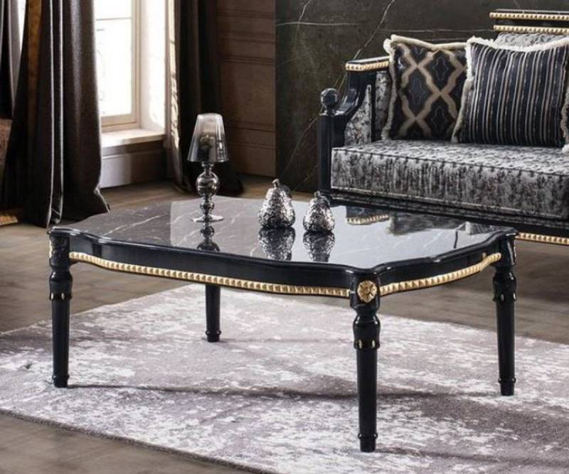 Casa Padrino Couchtisch Luxus Barock Couchtisch Schwarz / Gold 115 x 75 x H. 45 cm - Rechteckiger Wohnzimmertisch mit Glasplatte in Marmoroptik - Edle Möbel im Barockstil von Casa Padrino
