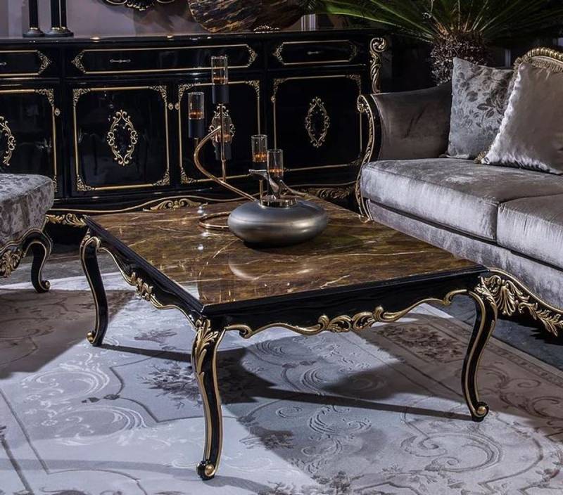 Casa Padrino Couchtisch Luxus Barock Couchtisch Schwarz / Gold 125 x 84 x H. 44 cm - Edler Massivholz Wohnzimmertisch im Barockstil - Barock Möbel von Casa Padrino