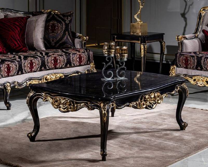Casa Padrino Couchtisch Luxus Barock Couchtisch Schwarz / Gold - Handgefertigter Massivholz Wohnzimmertisch - Prunkvolle Möbel im Barockstil von Casa Padrino