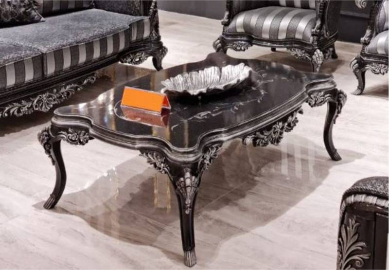 Casa Padrino Couchtisch Luxus Barock Couchtisch Schwarz / Silber - Handgefertigter Massivholz Wohnzimmertisch im Barockstil - Prunkvolle Barock Möbel von Casa Padrino