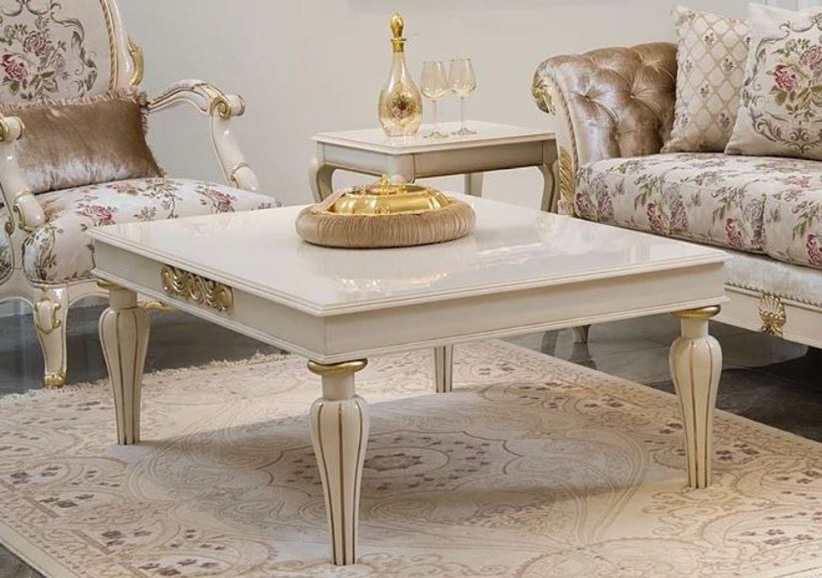 Casa Padrino Couchtisch Luxus Barock Couchtisch Weiß / Gold 125 x 90 x H. 47 cm - Eleganter Massivholz Wohnzimmertisch im Barockstil - Barock Möbel von Casa Padrino