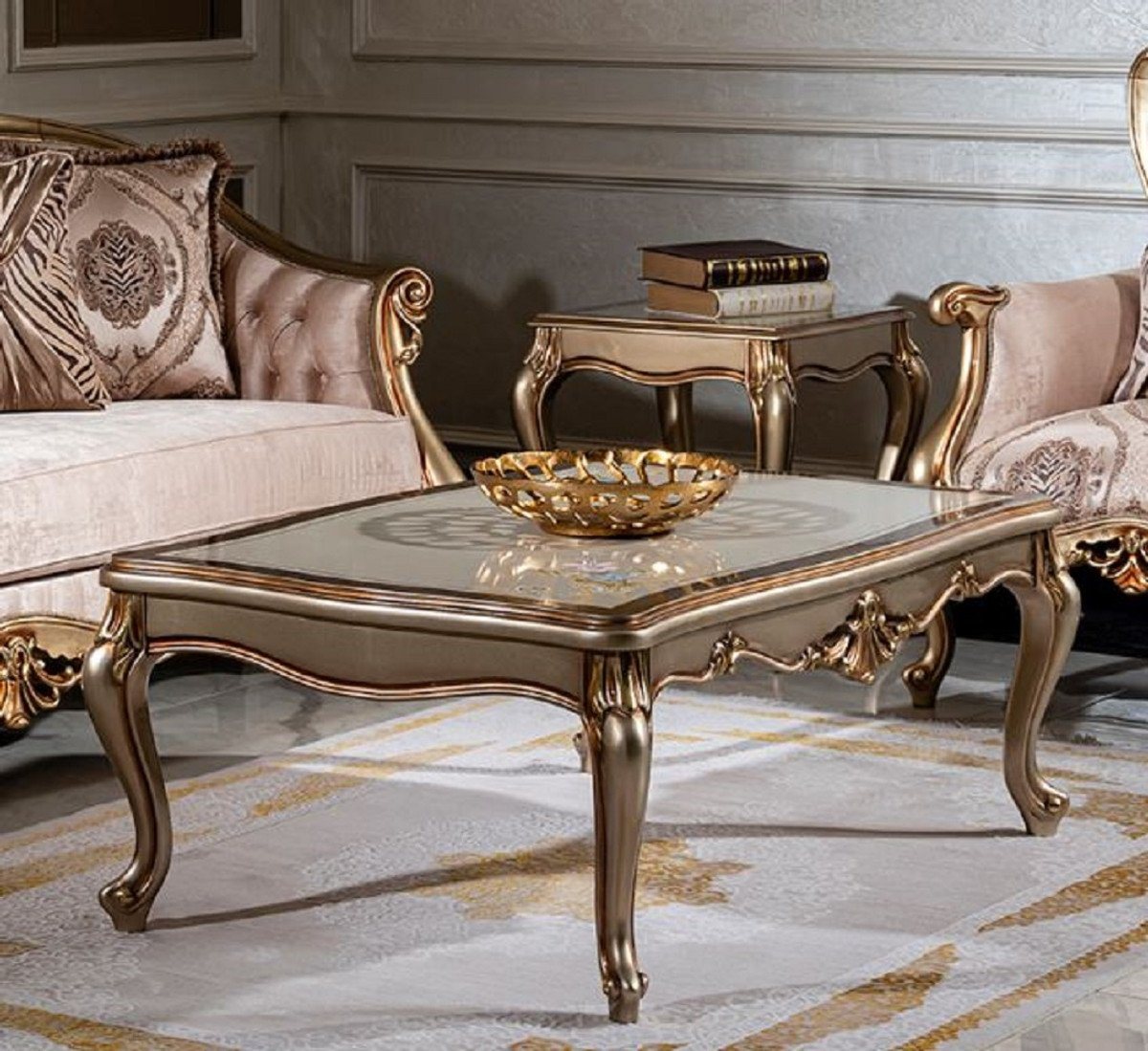 Casa Padrino Couchtisch Luxus Barock Couchtisch Weiß / Silber / Gold - Handgefertigter Massivholz Wohnzimmertisch - Möbel im Barockstil von Casa Padrino