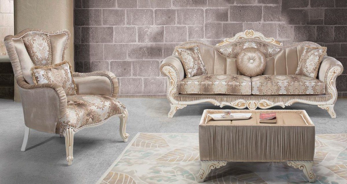 Casa Padrino Couchtisch Luxus Barock Set Beige / Weiß / Gold - 2 Sofas & 2 Sessel & 1 Beistelltisch - Prunkvolle Möbel im Barockstil von Casa Padrino