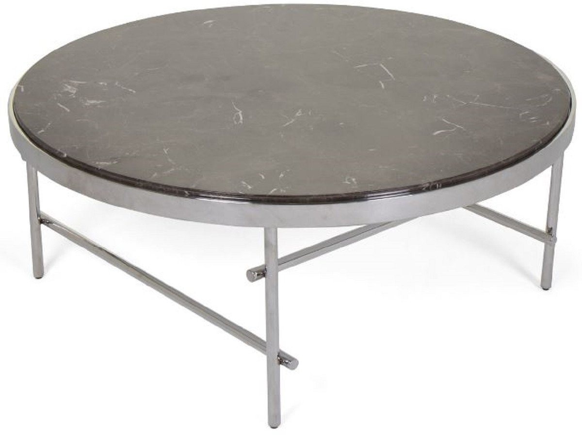 Casa Padrino Couchtisch Luxus Couchtisch Dunkelbraun / Silber Ø 100 x H. 41 cm - Runder Wohnzimmertisch mit Marmorplatte und Edelstahl Gestell - Luxus Möbel von Casa Padrino