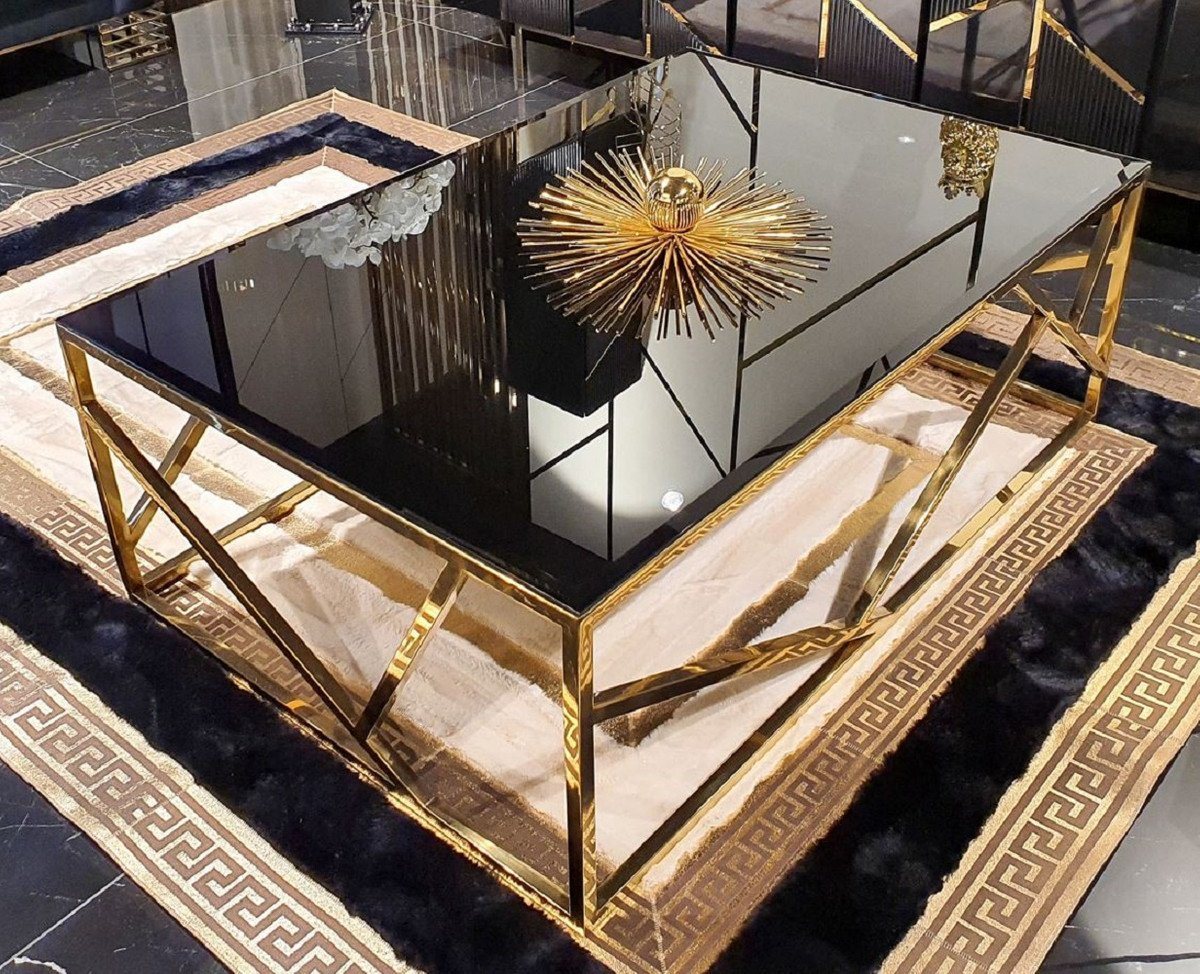 Casa Padrino Couchtisch Luxus Couchtisch Gold / Schwarz 120 x 45 x H. 43 cm - Rechteckiger Wohnzimmertisch mit Glasplatte - Möbel - Luxus Möbel von Casa Padrino