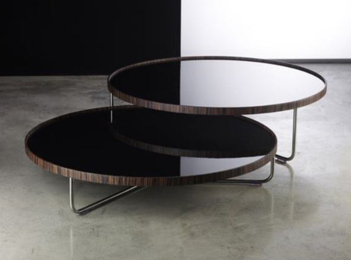 Casa Padrino Couchtisch Luxus Couchtisch Set Braun / Silber / Schwarz - 2 Wohnzimmertische mit Glasplatte - Luxus Möbel von Casa Padrino