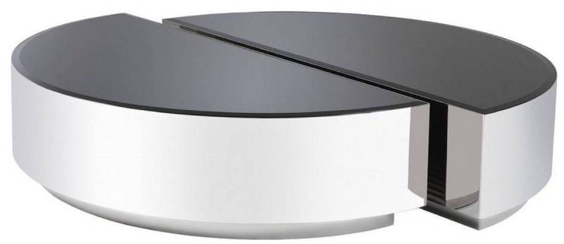 Casa Padrino Couchtisch Luxus Couchtisch Set Silber / Schwarz - 2 halbkreisförmige Edelstahl Wohnzimmertische mit abgeschrägten Glasplatten - Luxus Möbel von Casa Padrino