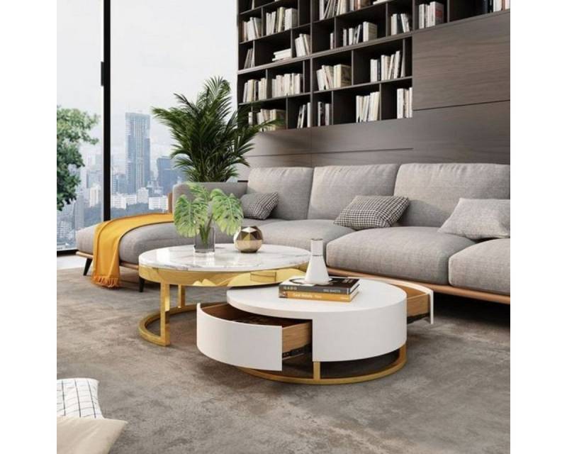 Casa Padrino Couchtisch Luxus Couchtisch Set Weiß / Gold - 2 runde Wohnzimmertische - Möbel - Luxus Qualität Casa Padrino Couchtisch Luxus Couchtisch Set Weiß / Gold - 2 runde Wohnzimmertische - Möbel - Luxus Qualität von Casa Padrino