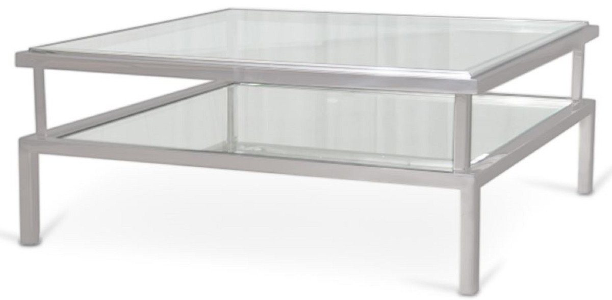 Casa Padrino Couchtisch Luxus Couchtisch Silber 120 x 120 x H. 42 cm - Moderner Wohnzimmertisch mit gehärteten Glasplatten und Edelstahl Gestell - Möbel von Casa Padrino