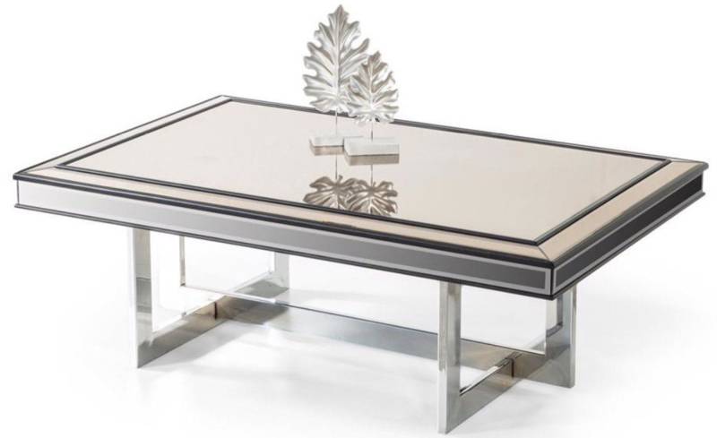Casa Padrino Couchtisch Luxus Couchtisch Silber 120 x 80 x H. 43 cm - Wohnzimmertisch mit Glasplatte und Spiegelglas - Luxus Möbel von Casa Padrino