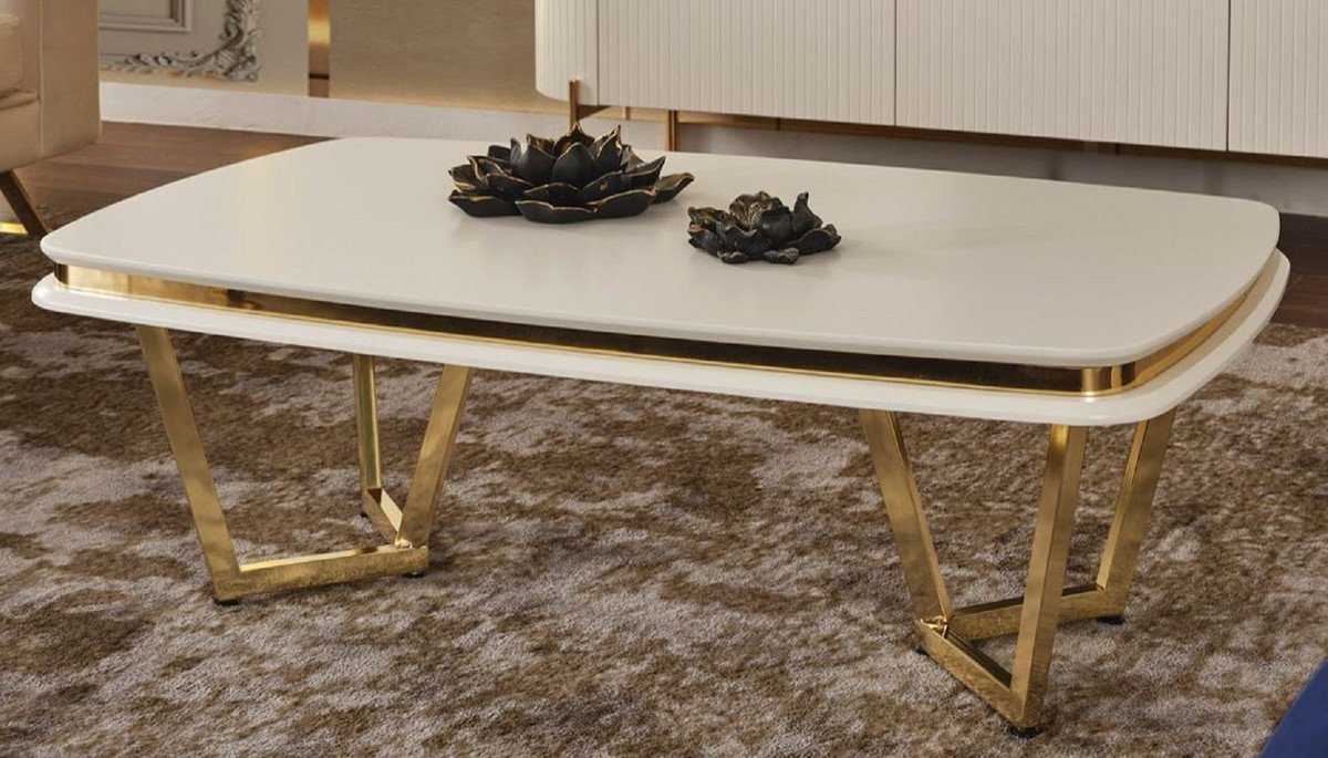 Casa Padrino Couchtisch Luxus Couchtisch Weiß / Gold 120 x 70 x H. 40 cm - Rechteckiger Wohnzimmertisch - Luxus Möbel von Casa Padrino
