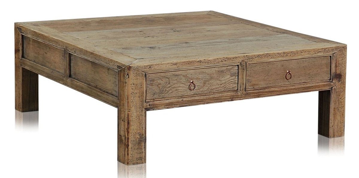 Casa Padrino Couchtisch Luxus Couchtisch mit 4 Schubladen Naturfarben 100 x 100 x H. 38 cm - Wohnzimmertisch von Casa Padrino