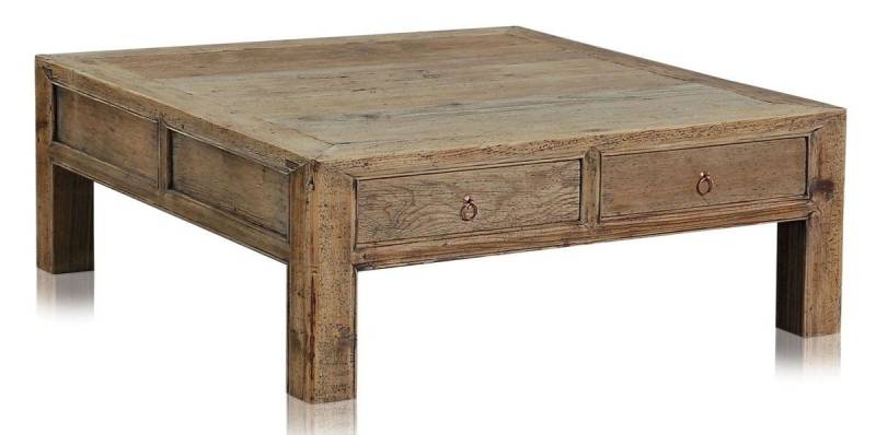 Casa Padrino Couchtisch Luxus Couchtisch mit 4 Schubladen Naturfarben 100 x 100 x H. 38 cm - Wohnzimmertisch von Casa Padrino