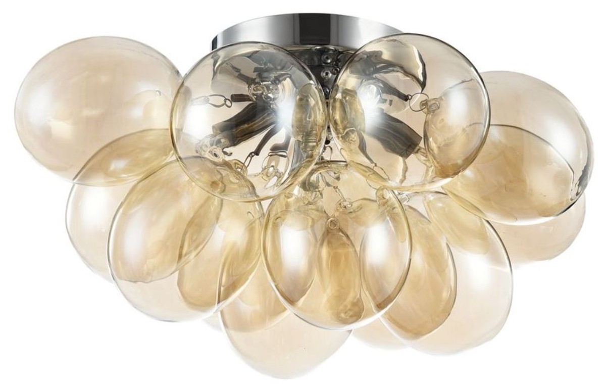 Casa Padrino Deckenleuchte Cognac / Silber 38 x 38 x H. 25 cm - Wohnzimmer Deckenlampe von Casa Padrino