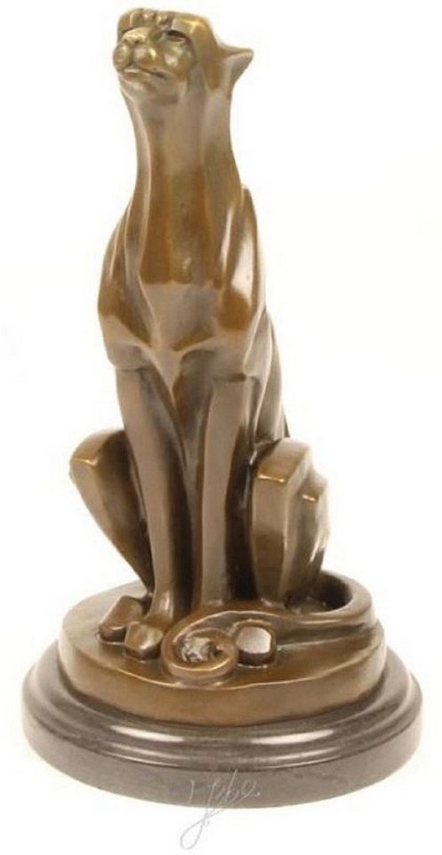 Casa Padrino Dekofigur Art Deco Bronze Skulptur mit Marmorsockel sitzender Gepard Bronze / Gold / Schwarz 15,8 x 16,7 x H. 29,7 cm - Bronzefigur - Tierfigur - Deko Accessoires von Casa Padrino