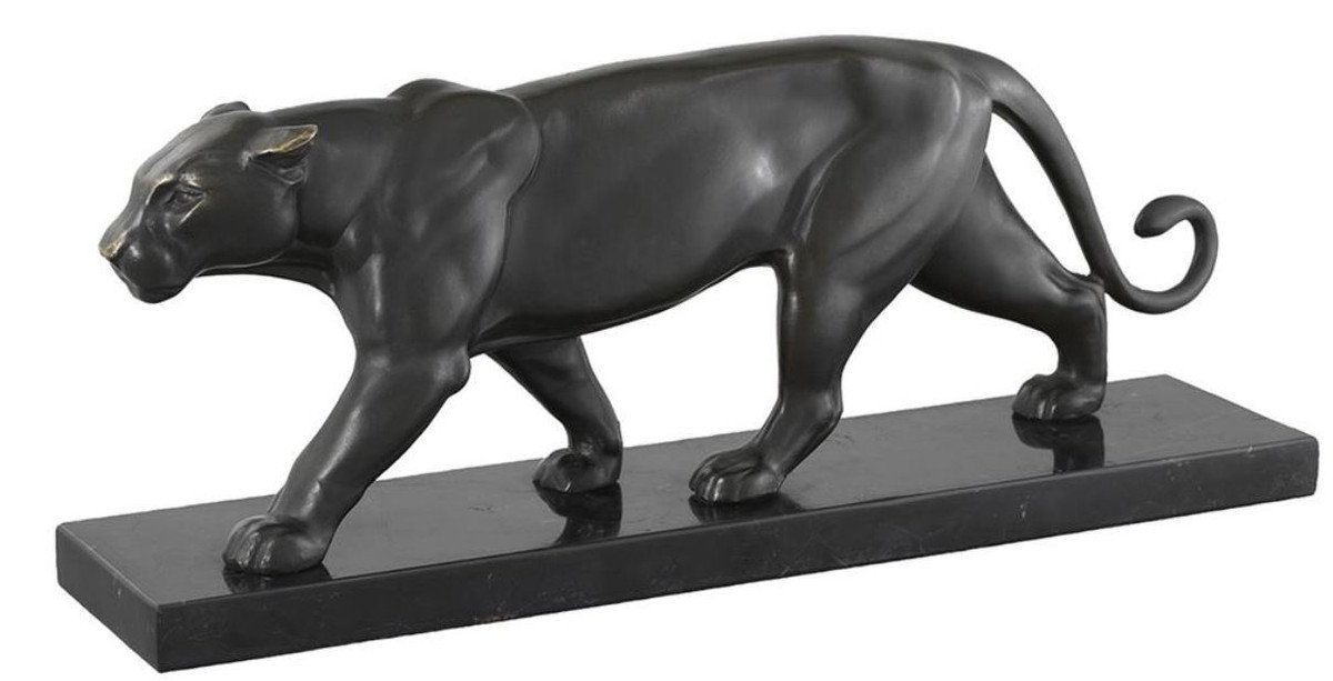 Casa Padrino Dekofigur Bronzefigur Panther auf Marmorsockel 42 x 9 x H. 16,5 cm - Luxus Wohnzimmer Dekoration von Casa Padrino