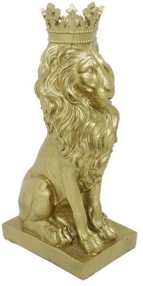 Casa Padrino Dekofigur Casa Padrino Barock Deko Skulptur Löwe mit Krone Gold 25 x H. 75 cm - Prunkvolle Kunstharz Dekofigur - Barock Wohnzimmer Deko Accessoires von Casa Padrino