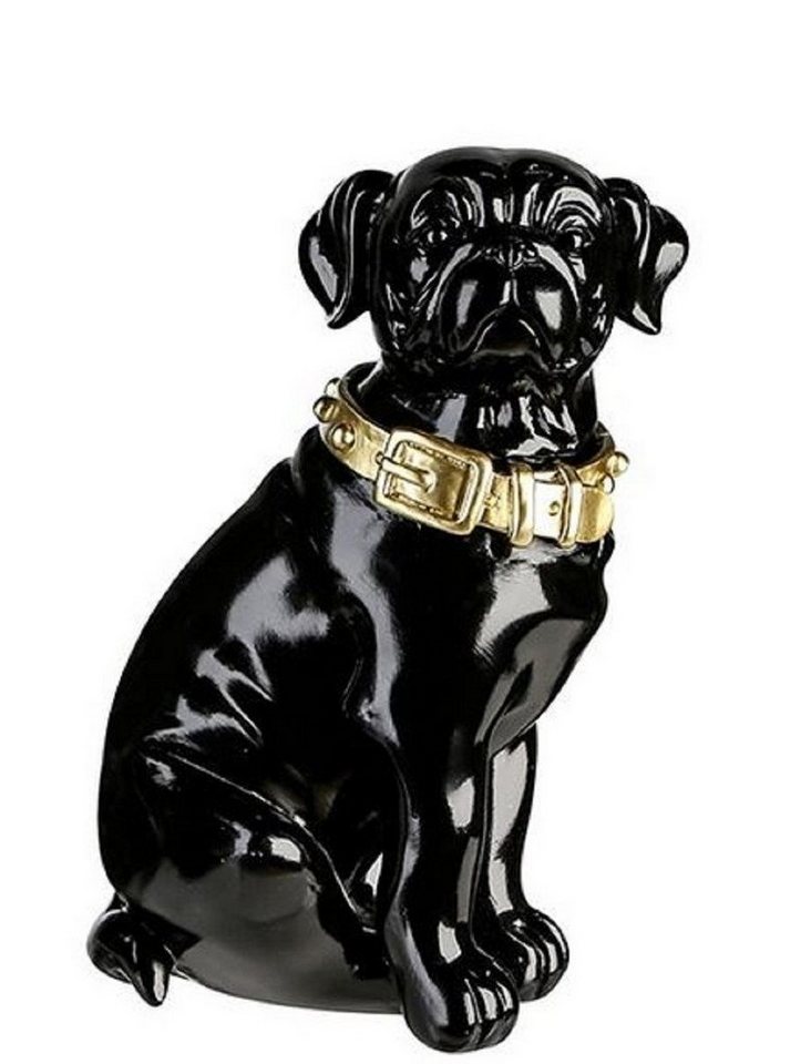 Casa Padrino Dekofigur Casa Padrino Dekofigur Hund mit Halsband Schwarz glänzend / Gold 11 x 10 x H. 16 cm - Deko Accessoires von Casa Padrino