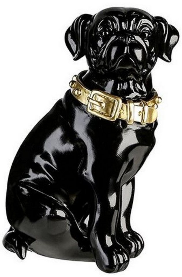 Casa Padrino Dekofigur Casa Padrino Dekofigur Hund mit Halsband Schwarz glänzend / Gold 16 x 15 x H. 26 cm - Deko Accessoires von Casa Padrino