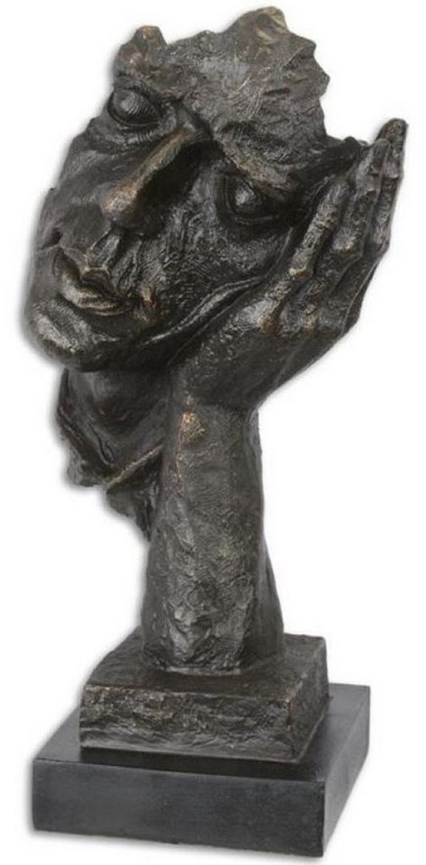 Casa Padrino Dekofigur Casa Padrino Designer Kunstharz Skulptur Gesicht ruht auf Hand Bronze / Schwarz 15 x 12,5 x H. 32,3 cm - Dekofigur - Schreibtisch Dekoration - Deko Accessoires von Casa Padrino