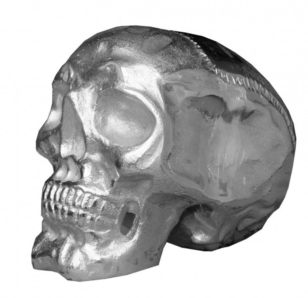 Casa Padrino Dekofigur Casa Padrino Designer Skull Mod1L silber Höhe 16,5 cm, Breite 14 cm, Tiefe 18 cm, Totenkopf - edle Skulptur aus Aluminium vernickelt von Casa Padrino