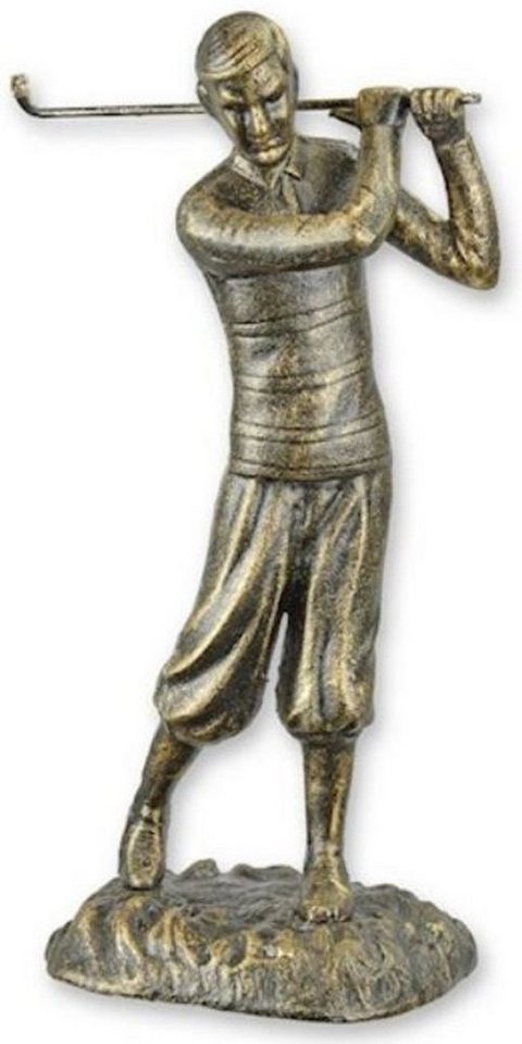 Casa Padrino Dekofigur Casa Padrino Gusseisen Deko Skulptur Golfspieler Antik Gold 13,5 x 11,5 x H. 29,3 cm - Gusseisen Deko Figur - Schreibtisch Deko - Deko Accessoires - Luxus Accessoires von Casa Padrino