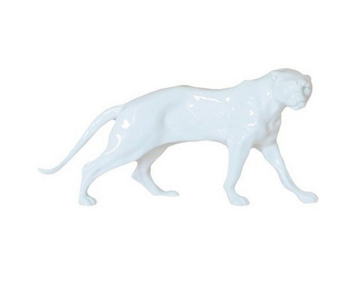 Casa Padrino Dekofigur Casa Padrino Luxus Deko Figur Panther Weiß 26 x 8 x H. 11 cm - Kunststein Skulptur - Deko Accessoires von Casa Padrino