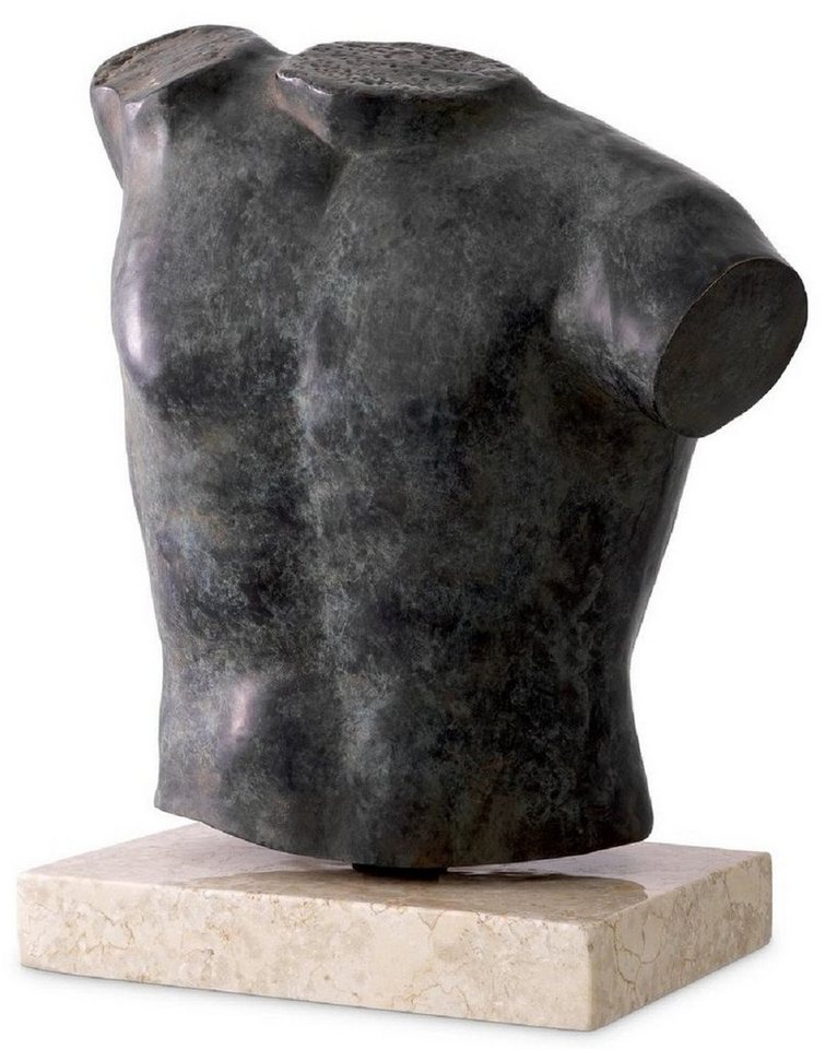 Casa Padrino Dekofigur Casa Padrino Luxus Deko Torso Skulptur Antik Bronze / Beige 38 x 23 x H. 48 cm - Metall Deko Figur mit Marmorsockel - Wohnzimmer Deko - Schreibtisch Deko - Büro Deko - Deko Accessoires von Casa Padrino